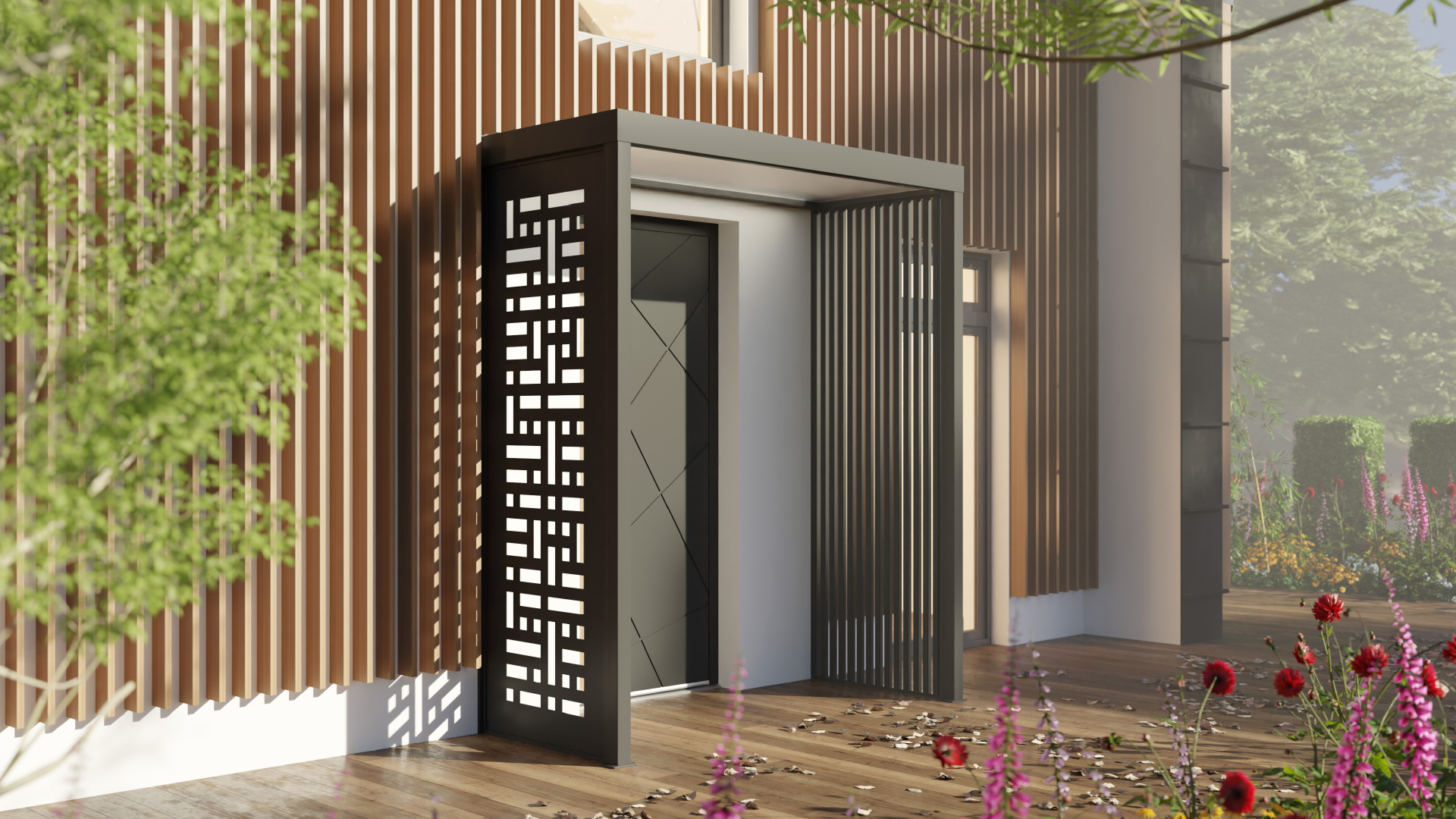 auvent de porte d'entrée San Simon avex panneau décoratif